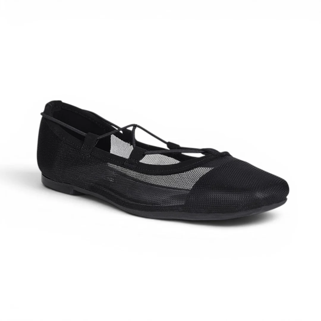 BALERINA TRENDY CON MALLA Y TIRAS NEGRO 17837