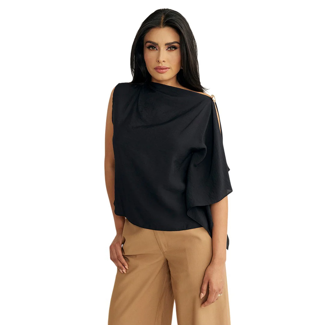 BLUSA ASIMÉTRICA CON DRAPEADO NEGRO 13110