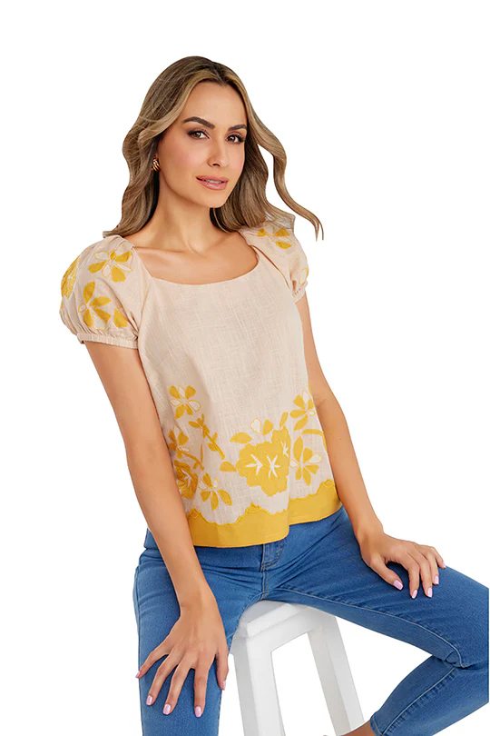 BLUSA BEIGE DE BORDADO EN CONTRASTE 96581 - Image 2