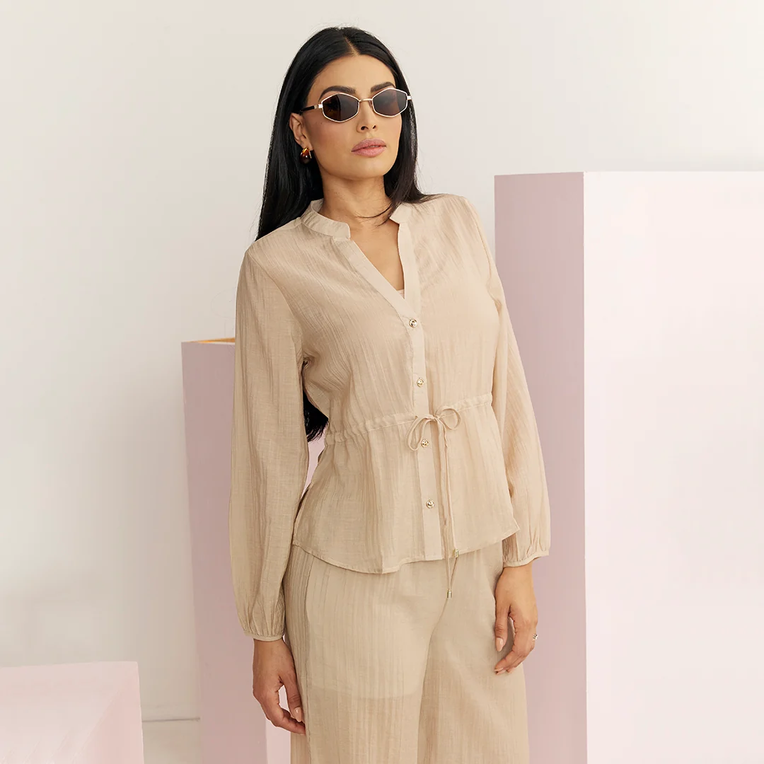 BLUSA CON CINTURA AJUSTABLE BEIGE 93741 - Image 2