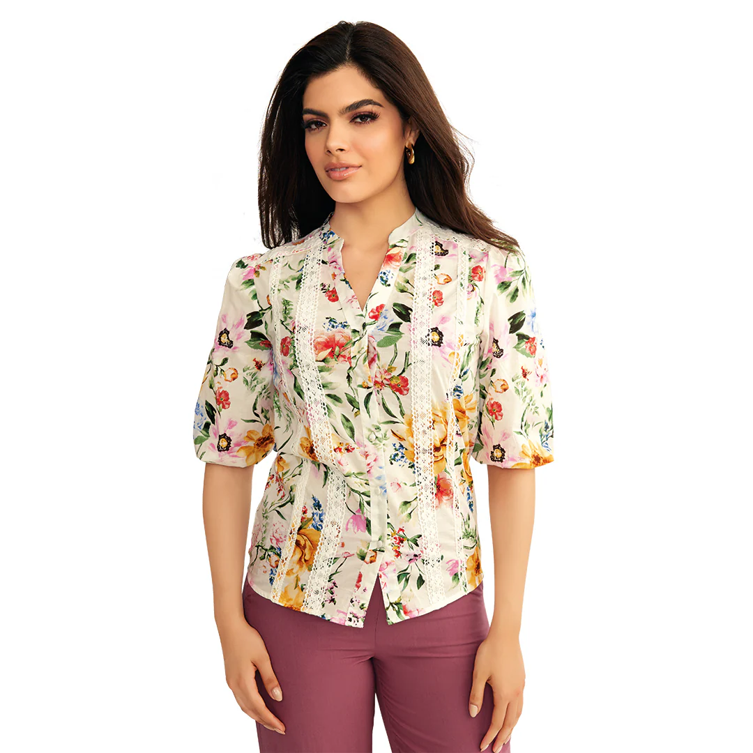 BLUSA FLORAL ENCAJE MULTICOLOR MANGA 3/4 93751
