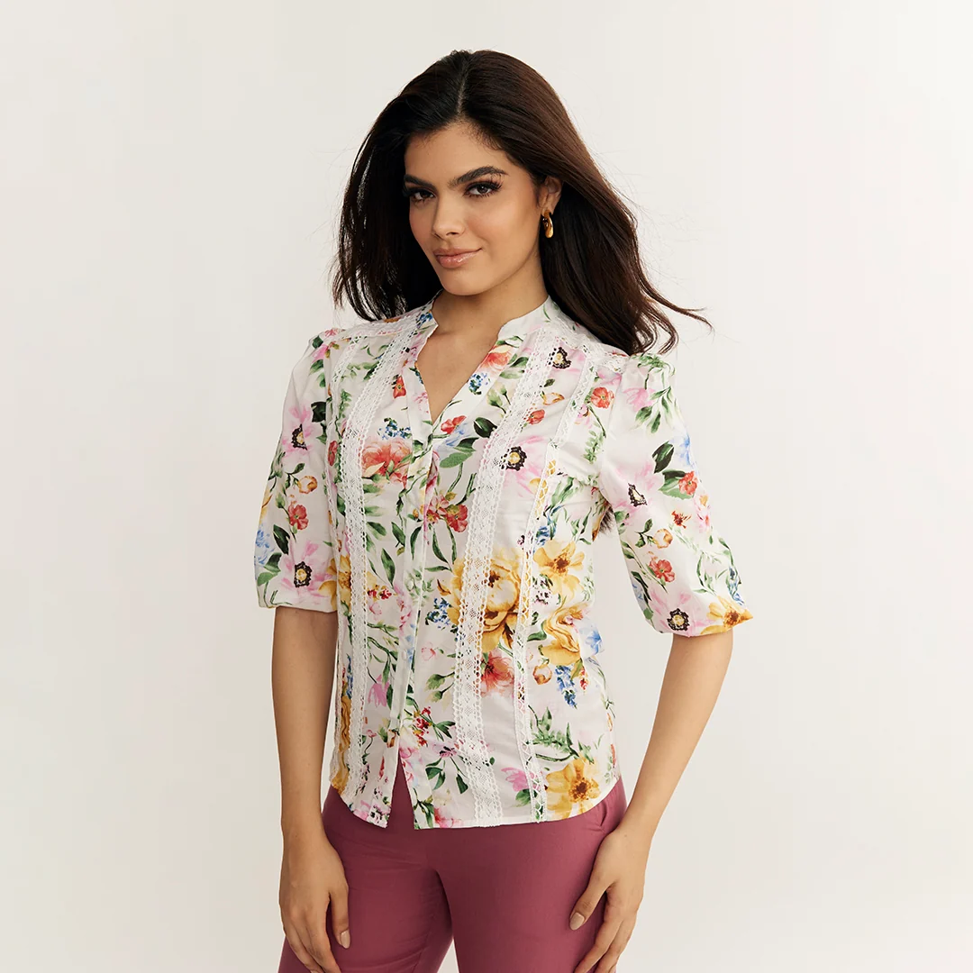 BLUSA FLORAL ENCAJE MULTICOLOR MANGA 3/4 93751 - Image 2