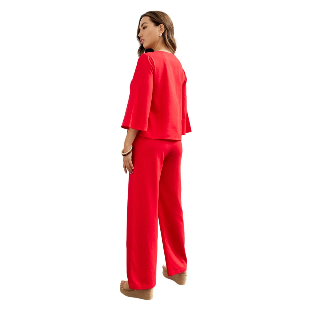 BLUSA MANGA AMPLIA CUELLO V ROJO 96158 - Image 3