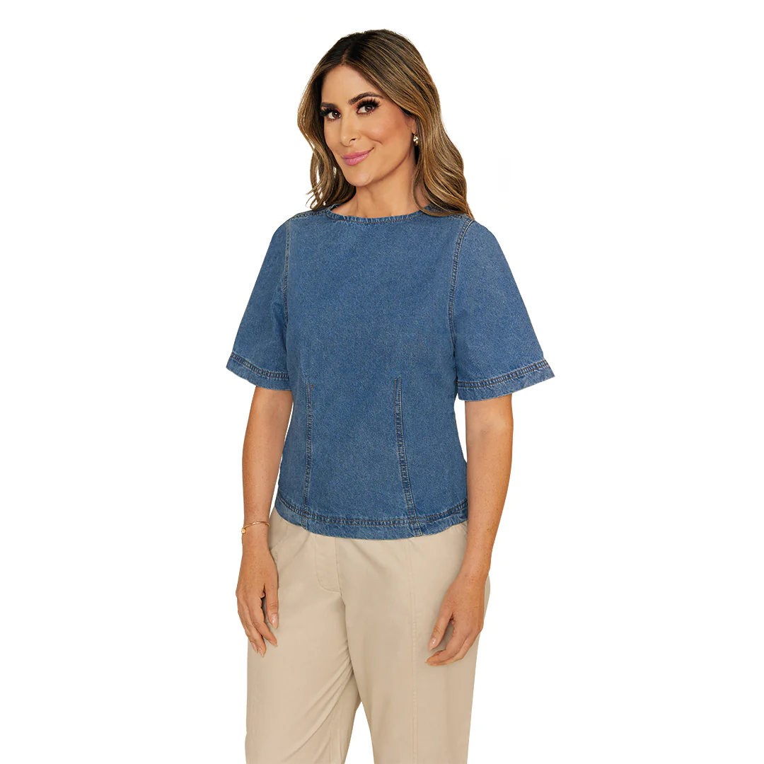 BLUSA MEZCLILLA COSTURAS DECORATIVAS 58860