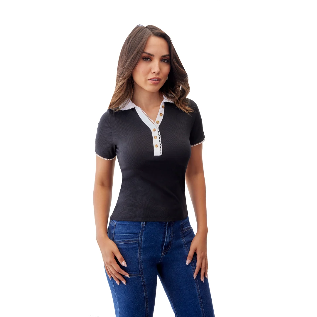 BLUSA NEGRA CUELLO REDONDO MUJER 90008