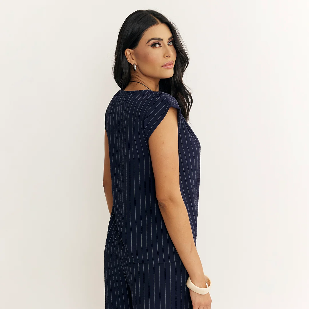 BLUSA RAYAS CON LAZO LATERAL MARINO 90985 - Image 3