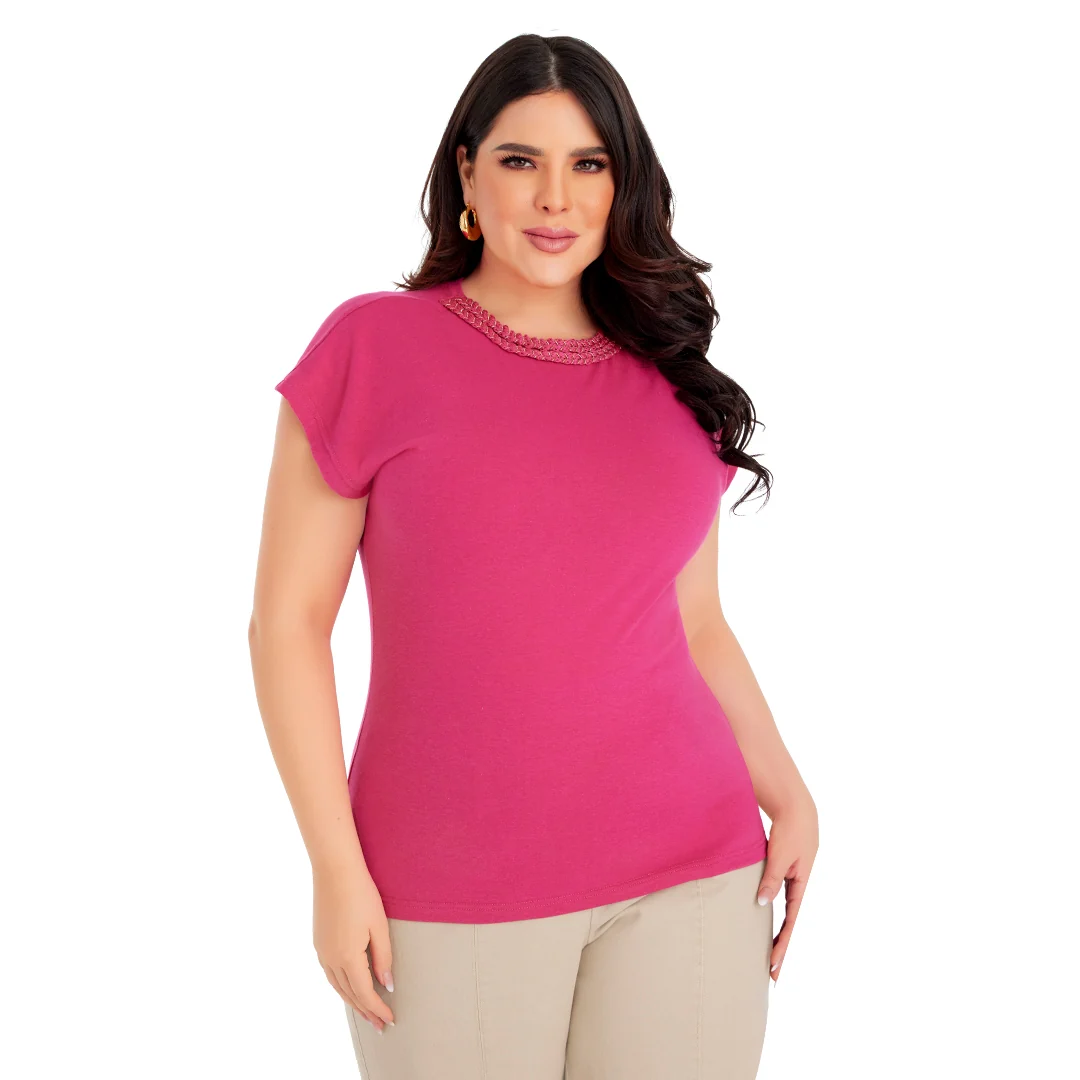 BLUSA ROSA APLICACIÓN TRENZADA MUJER 94133 - Image 2