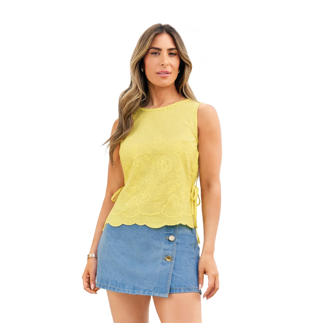 BLUSA SIN MANGAS BORDADA AMARILLO 92650