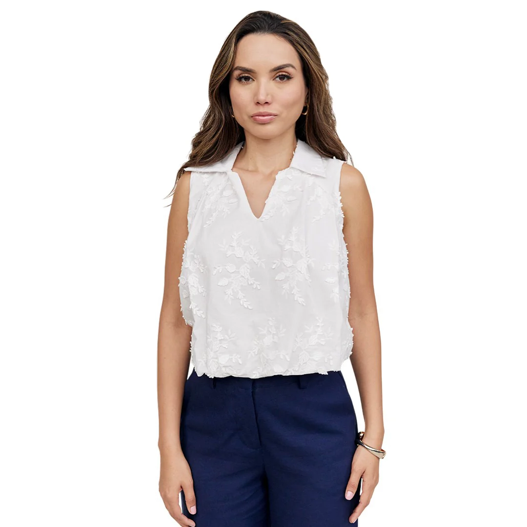 BLUSA SIN MANGAS CON BORDADO FLORAL BLANCO 91170