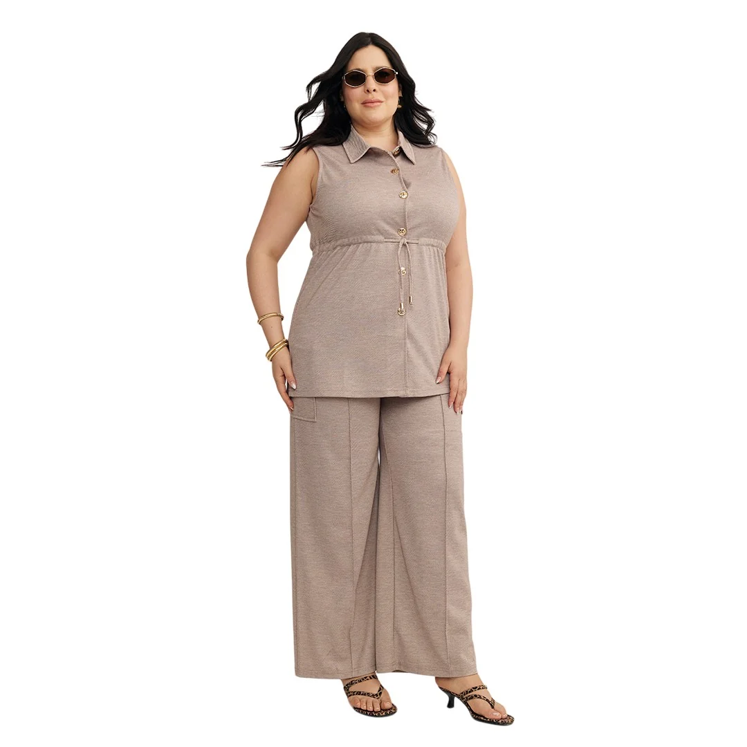 BLUSA SIN MANGAS CON LAZO CAFÉ 92183 - Image 2