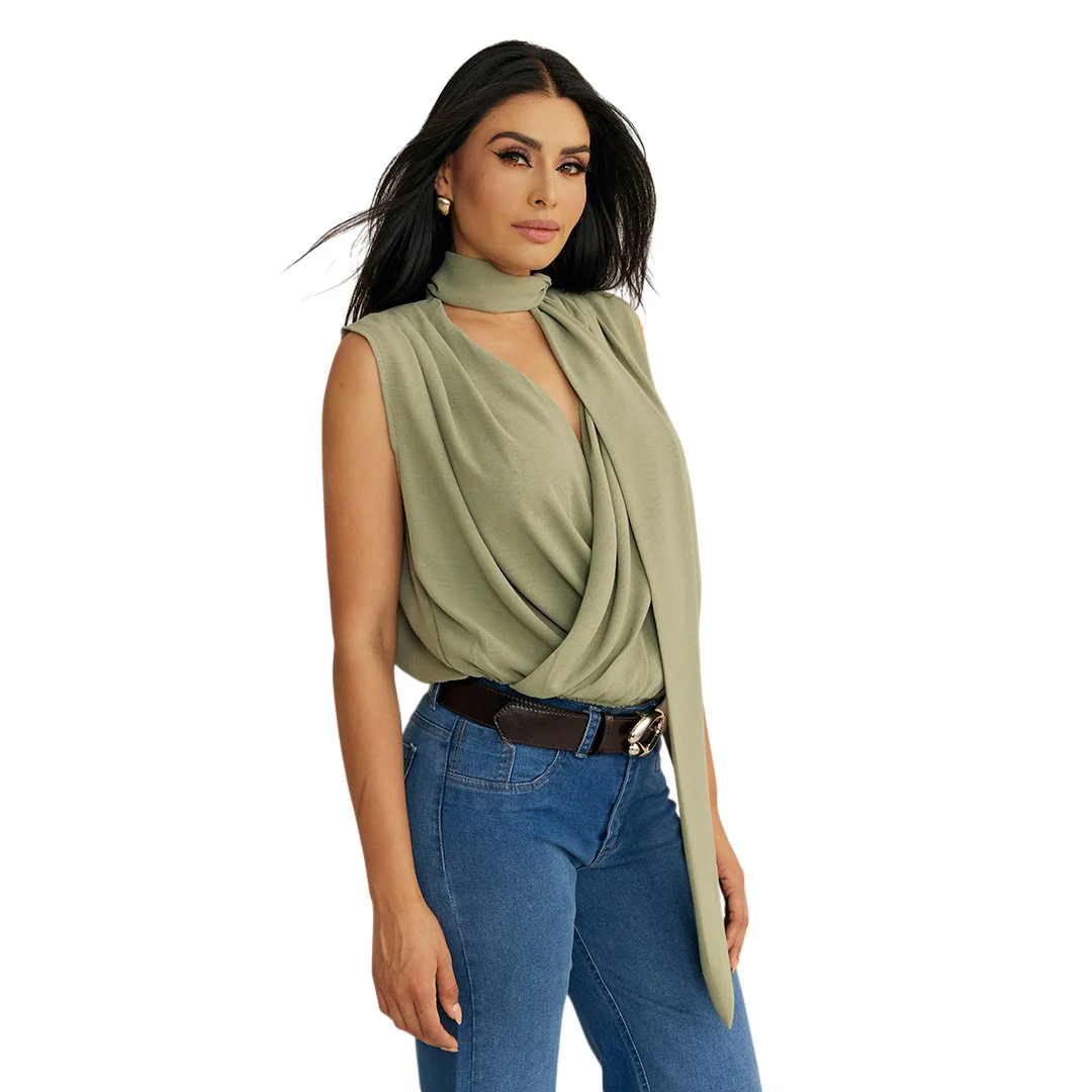 BLUSA SIN MANGAS CON LAZO VERDE 51388