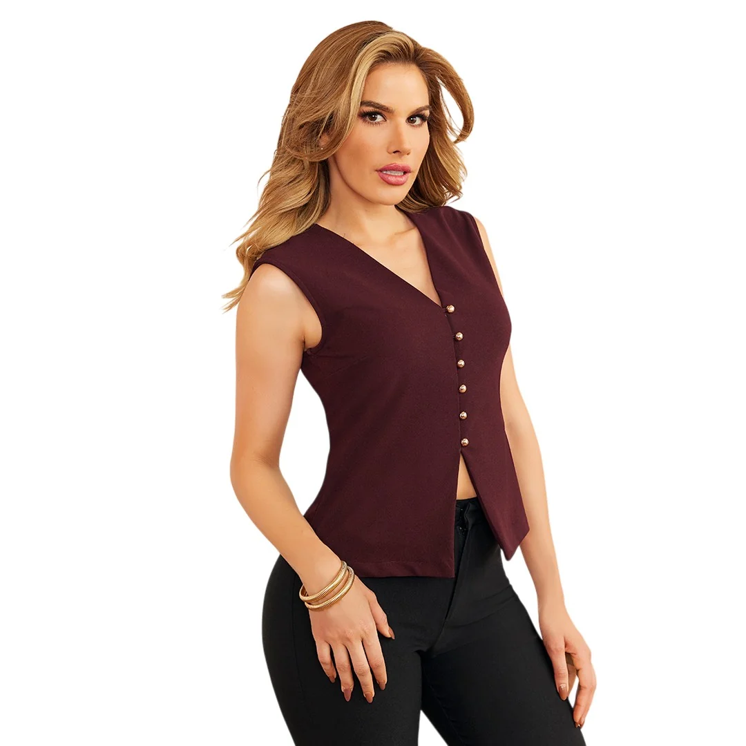 BLUSA VINO BOTONES DORADOS ELEGANTE 93544 - Image 2