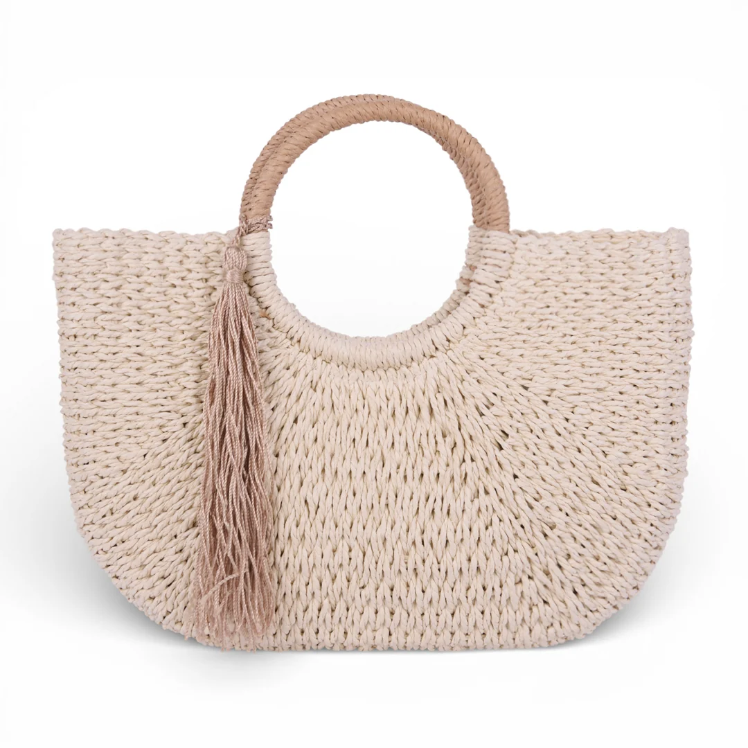 BOLSO TEJIDO CON ASA REDONDA BEIGE 83755