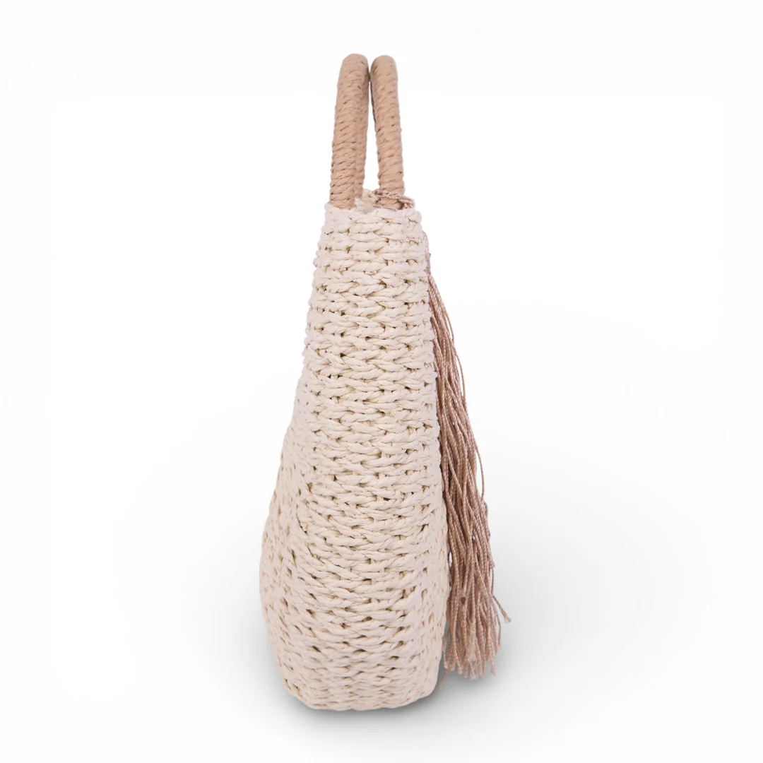BOLSO TEJIDO CON ASA REDONDA BEIGE 83755 - Image 3