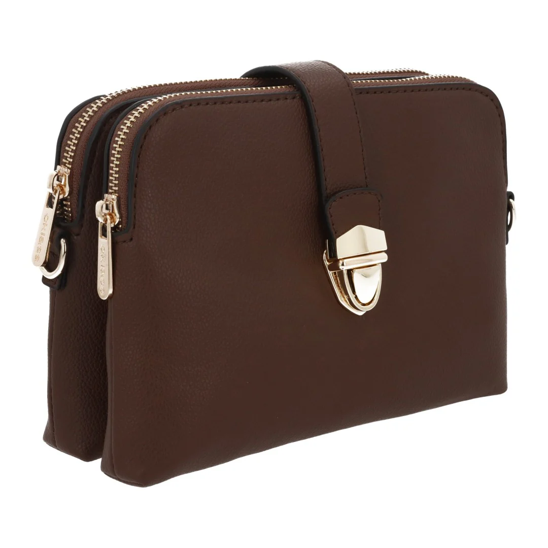 BOLSO TIPO CROSSBODY CAFÉ CON HERRAJE DORADO 85188