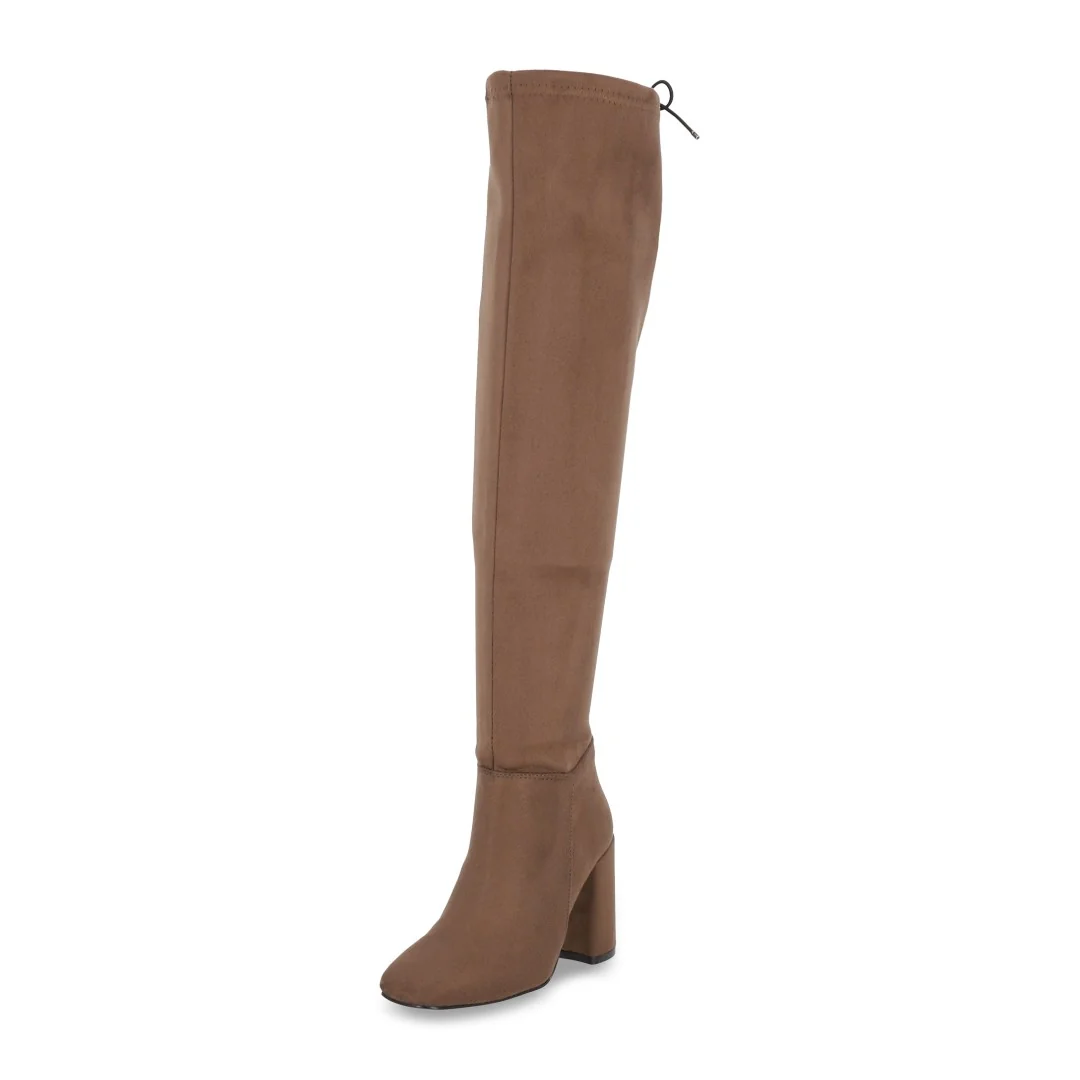 BOTA CASUAL DE TACÓN TAUPE DE TUBO ALTO AJUSTABLE 06251
