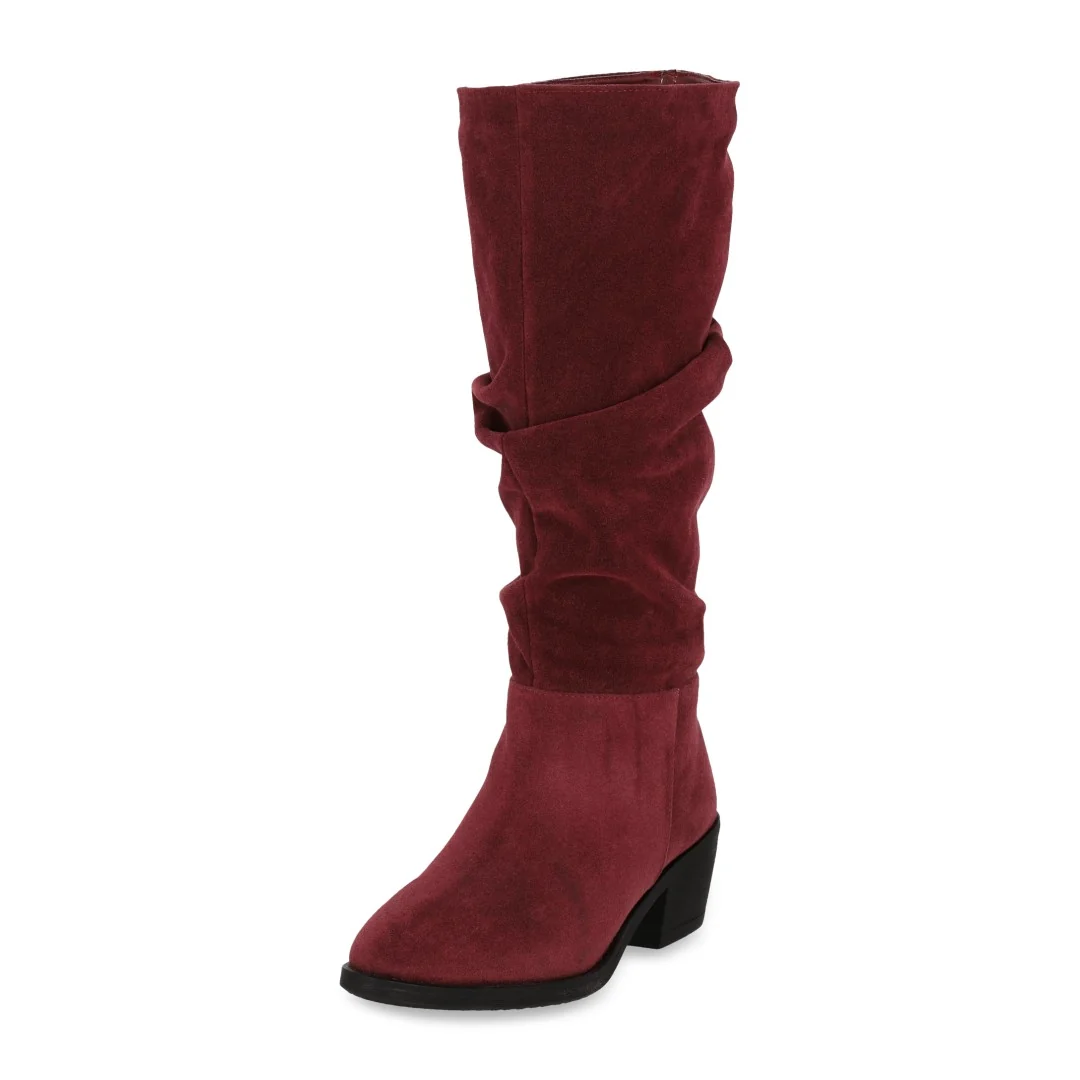 BOTA CASUAL DE TACÓN TINTO CON TUBO CORRUGADO 09793