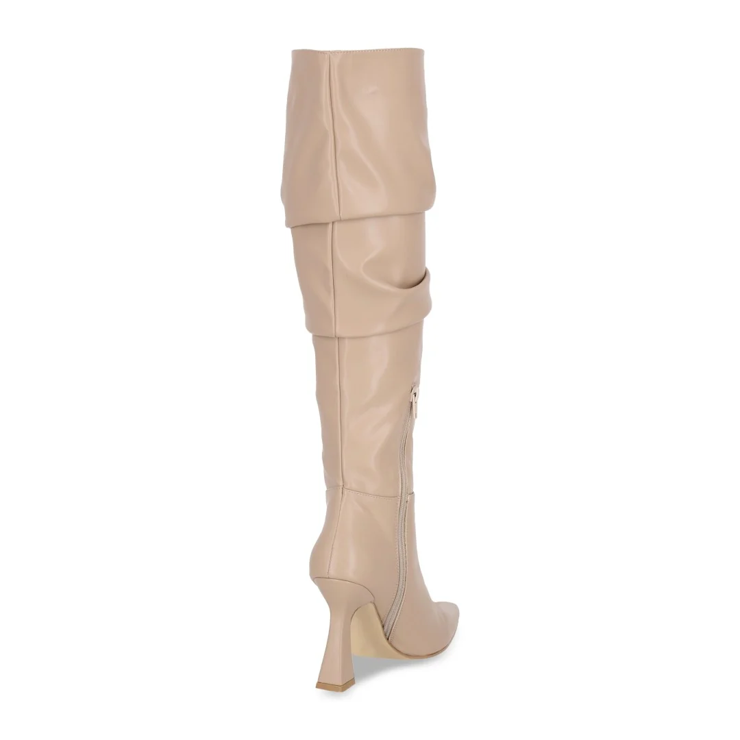 BOTA DE TACÓN BEIGE CON TUBO CORRUGADO 49401 - Image 3