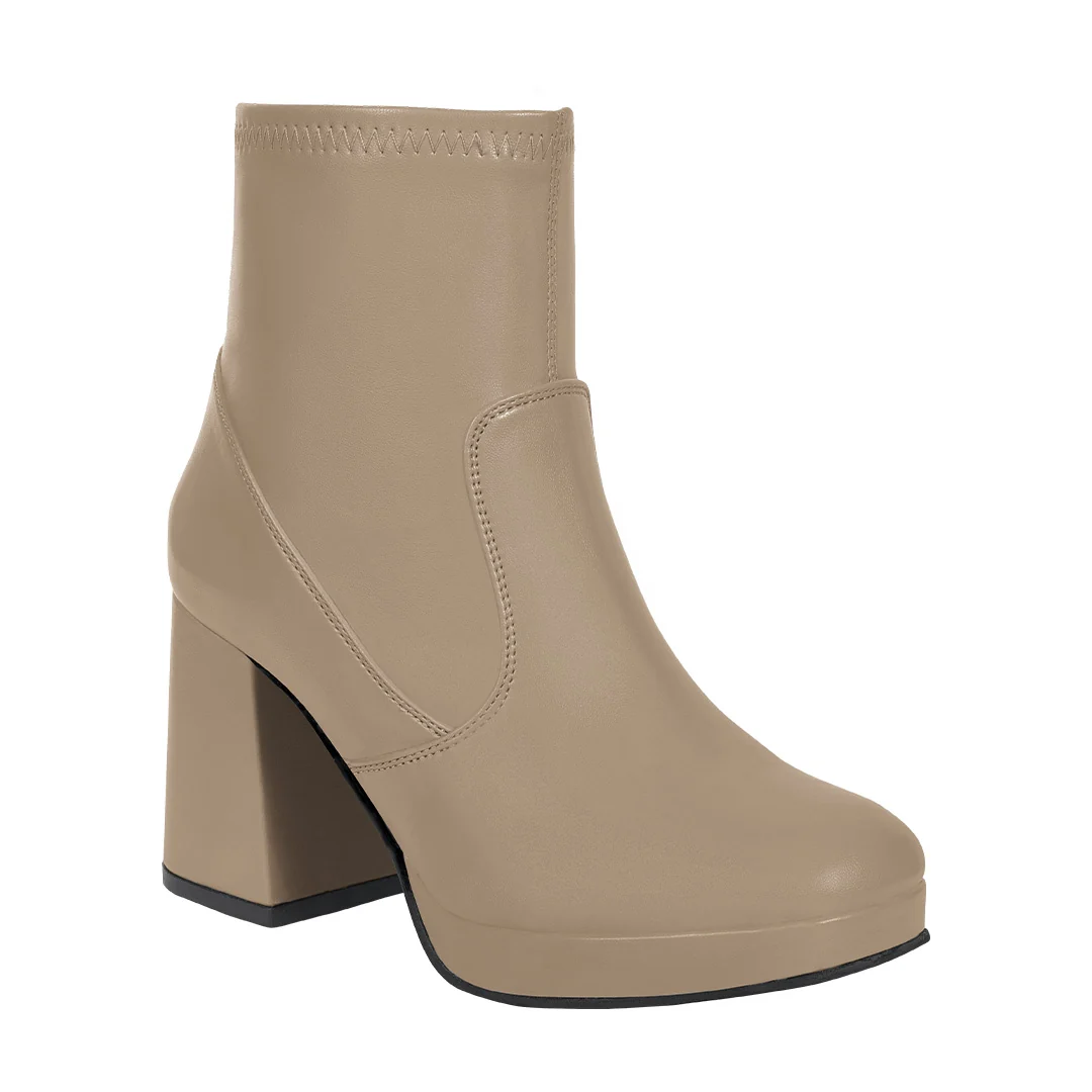 BOTÍN CASUAL DE TACÓN COLOR BEIGE MUJER 02304 - Image 2