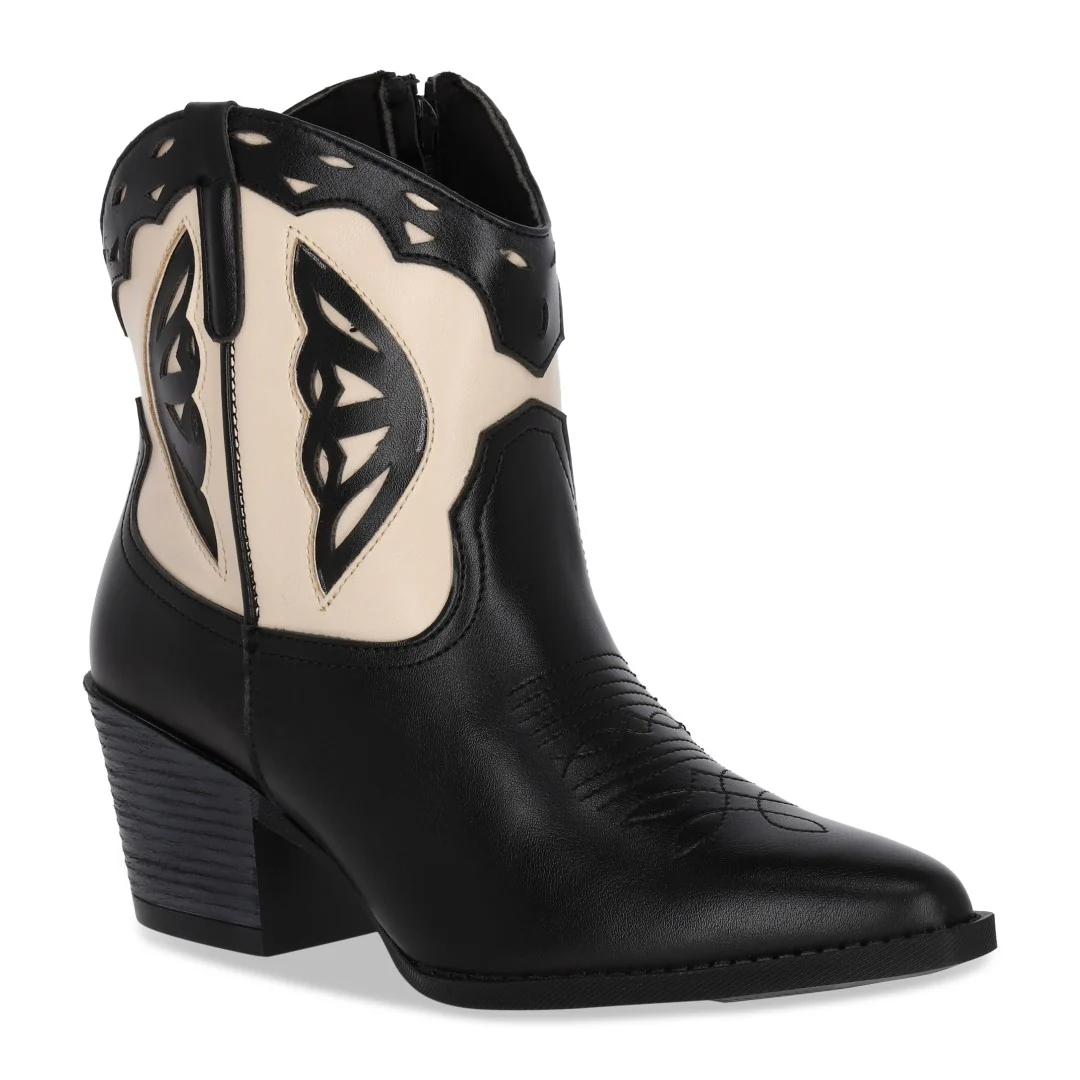 BOTÍN TIPO WESTERN COMBINADO DE TACÓN NEGRO 09625