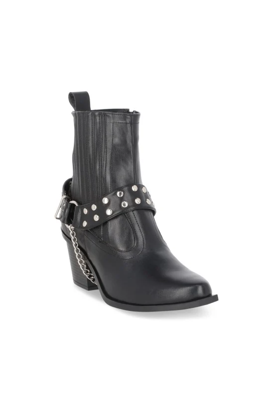 BOTÍN VAQUERO NEGRO CON CADENA 29133