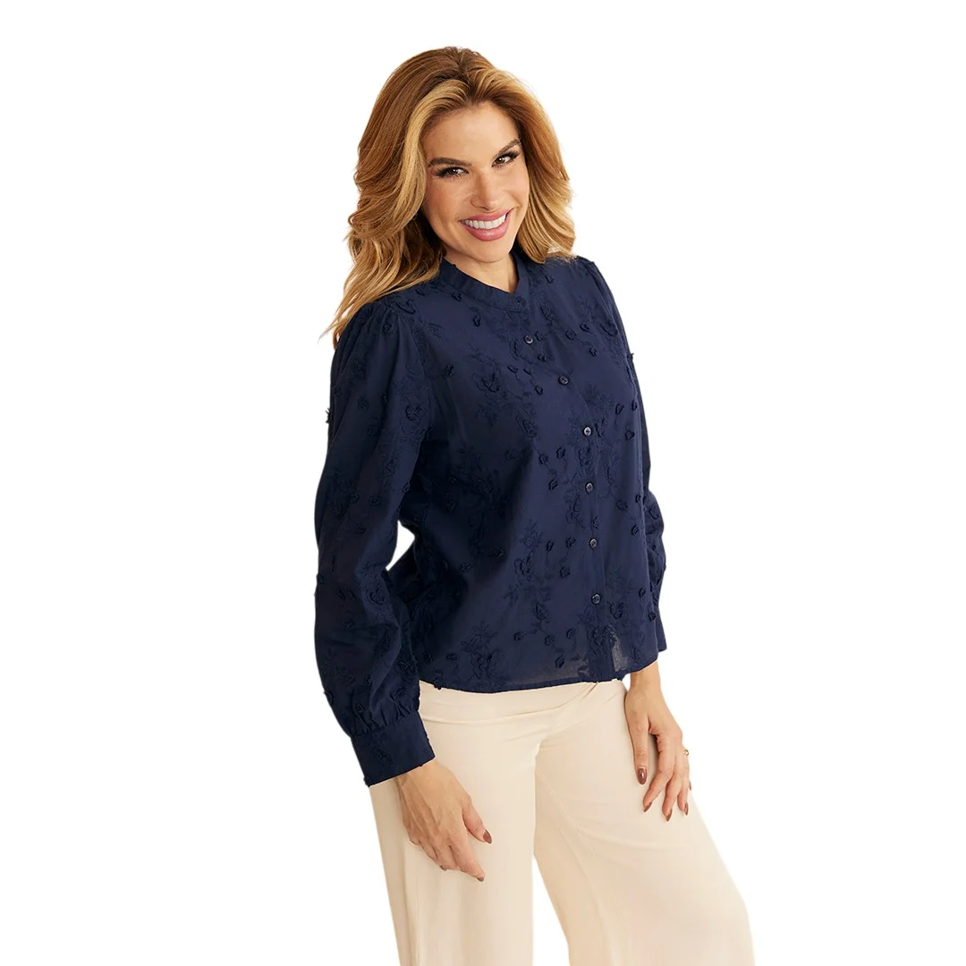 CAMISA BORDADA FLORES MARINO 92668