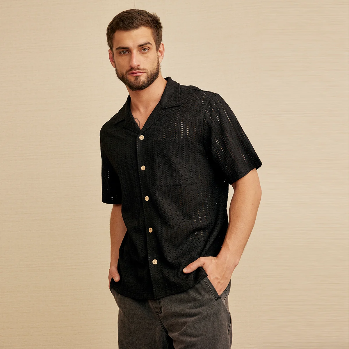CAMISA DE BOTONES TEXTURA NEGRO 92204 - Image 2