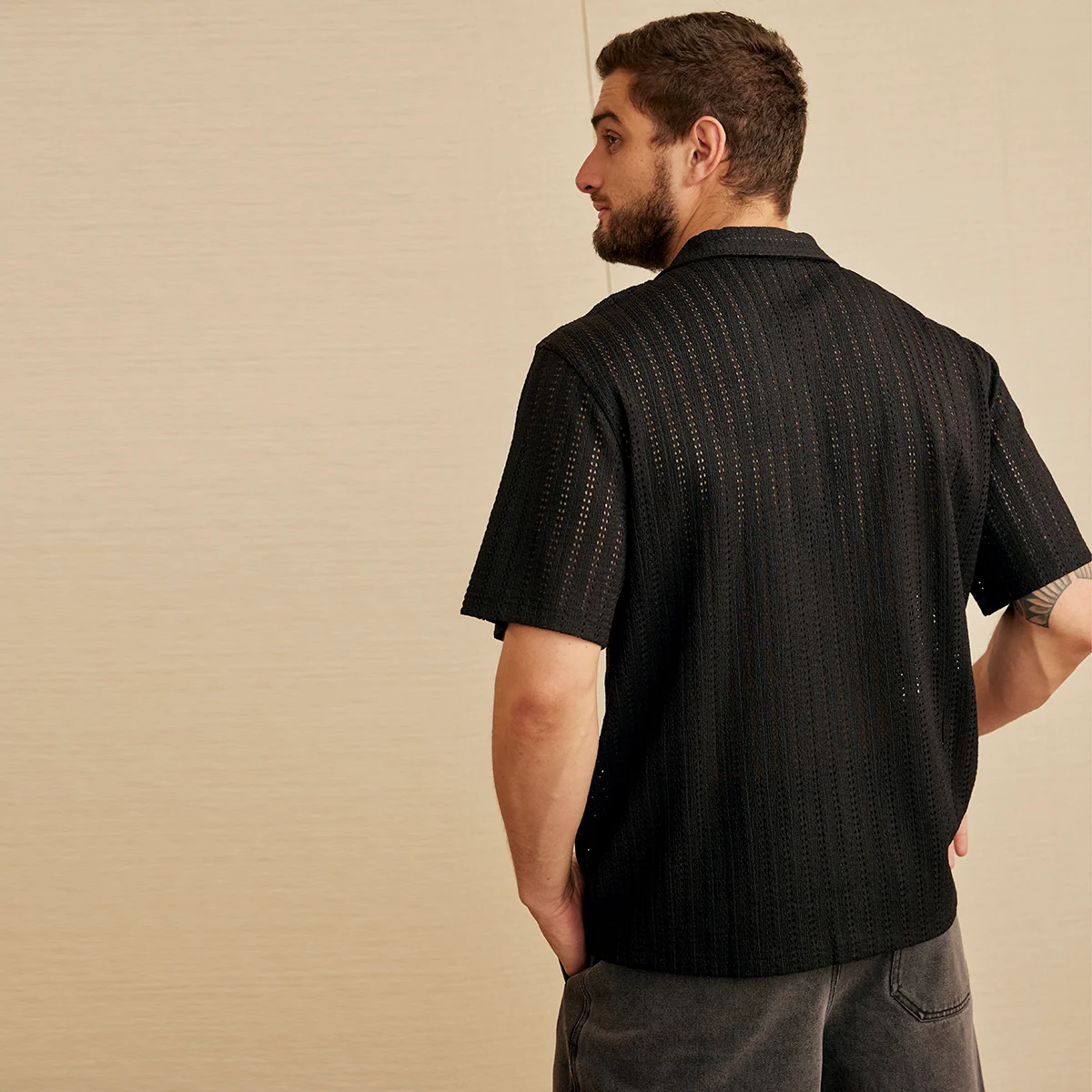 CAMISA DE BOTONES TEXTURA NEGRO 92204 - Image 3