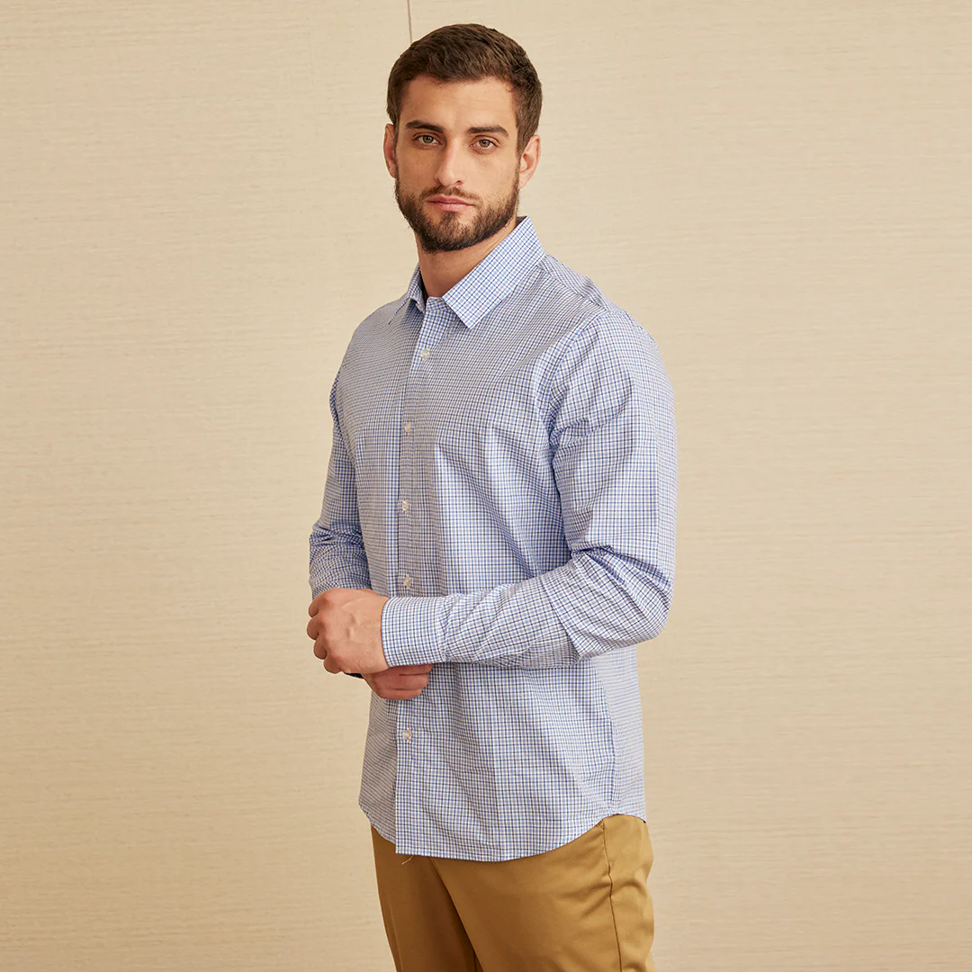 CAMISA CUADROS MANGA LARGA AZUL CLARO 93767