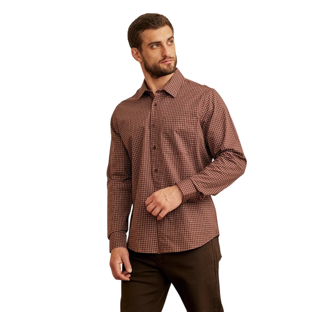 CAMISA CUADROS MANGA LARGA CAFÉ 93770