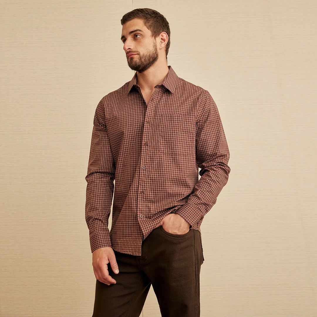 CAMISA CUADROS MANGA LARGA CAFÉ 93770 - Image 2