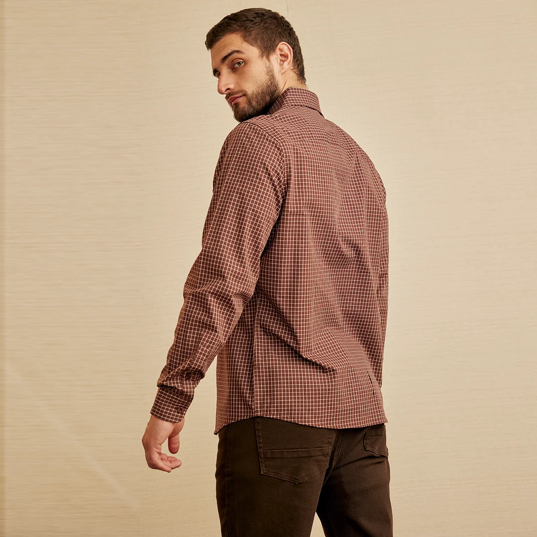 CAMISA CUADROS MANGA LARGA CAFÉ 93770 - Image 3