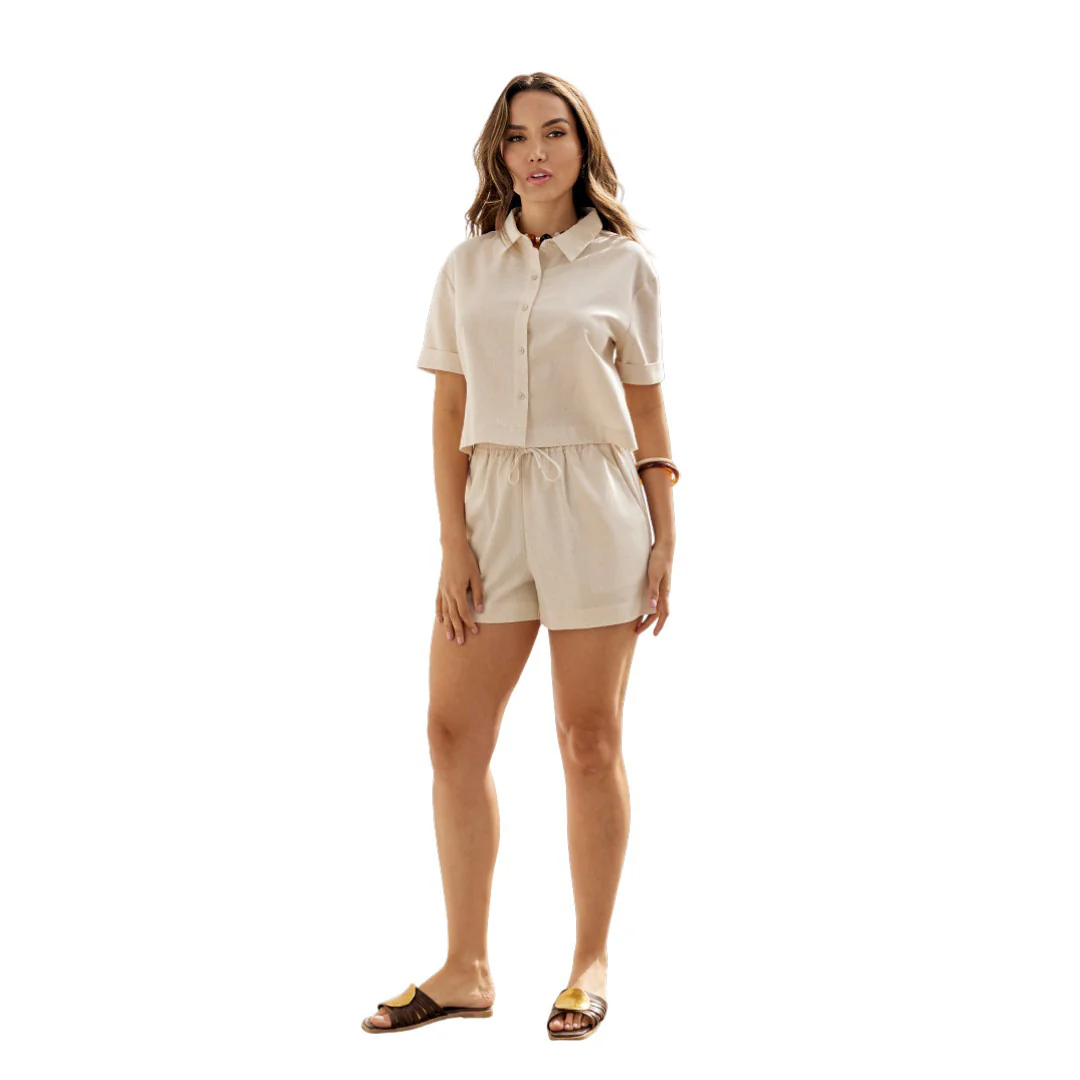 CAMISA LISA MANGA CORTA BEIGE 91909 - Image 4