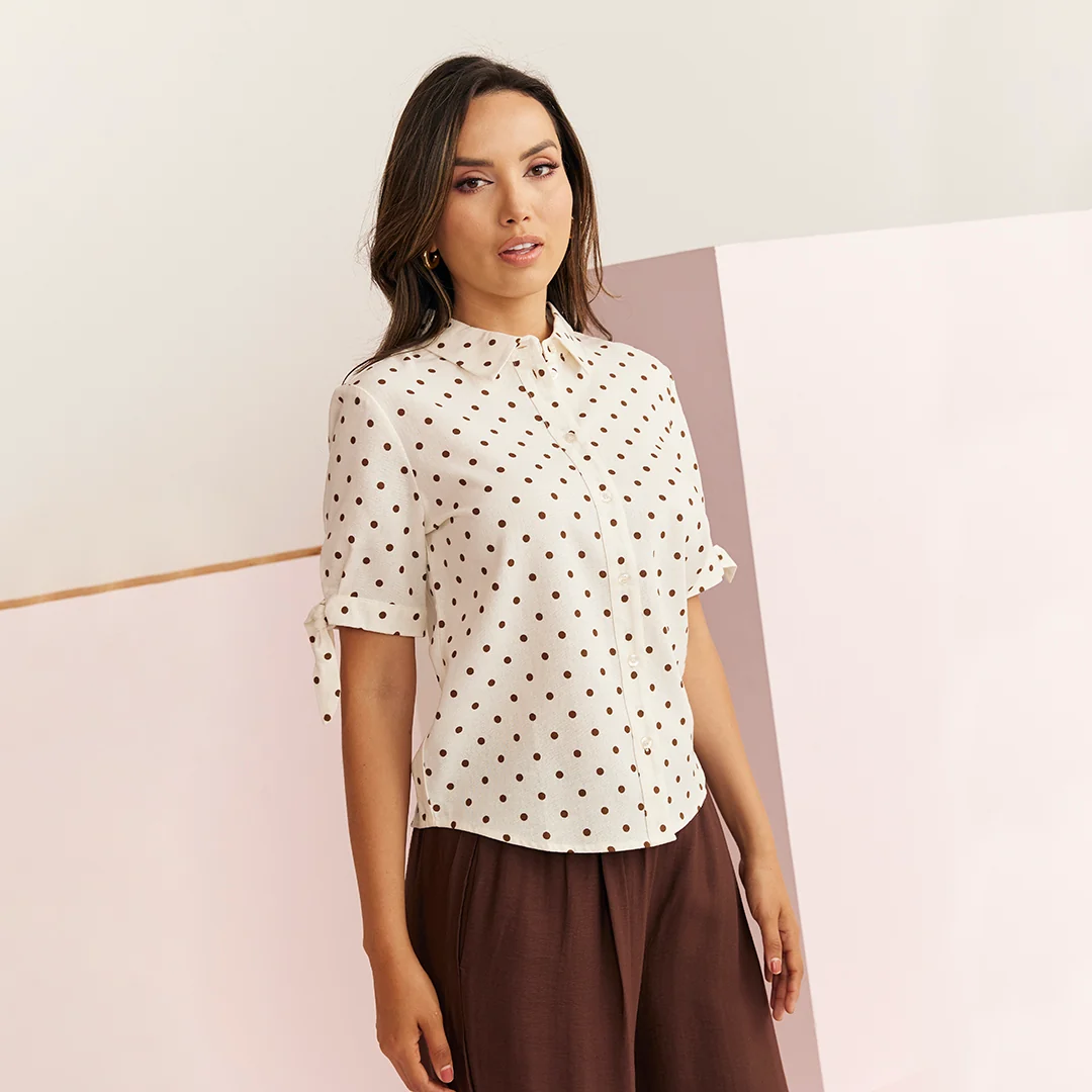 CAMISA LUNARES BEIGE MANGA CORTA 93753 - Image 2