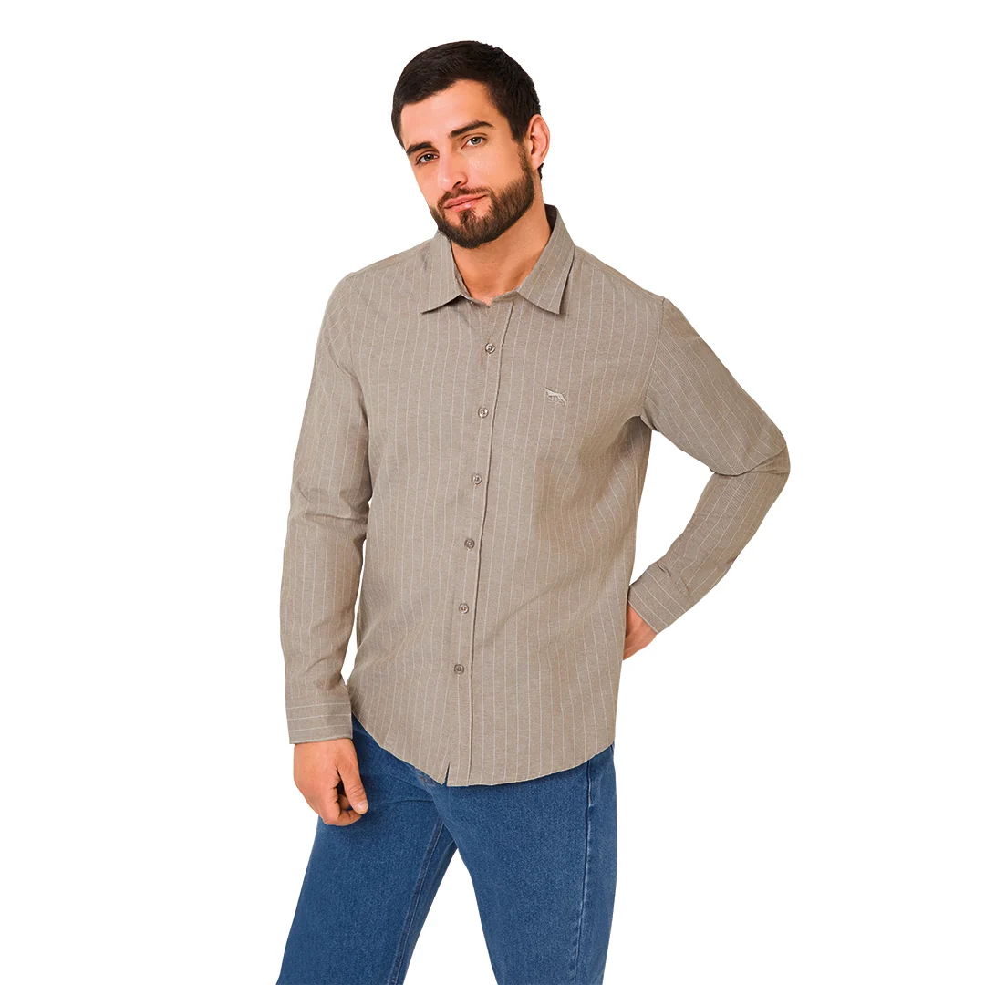 CAMISA DE RAYAS MANGA LARGA CAFÉ 93077