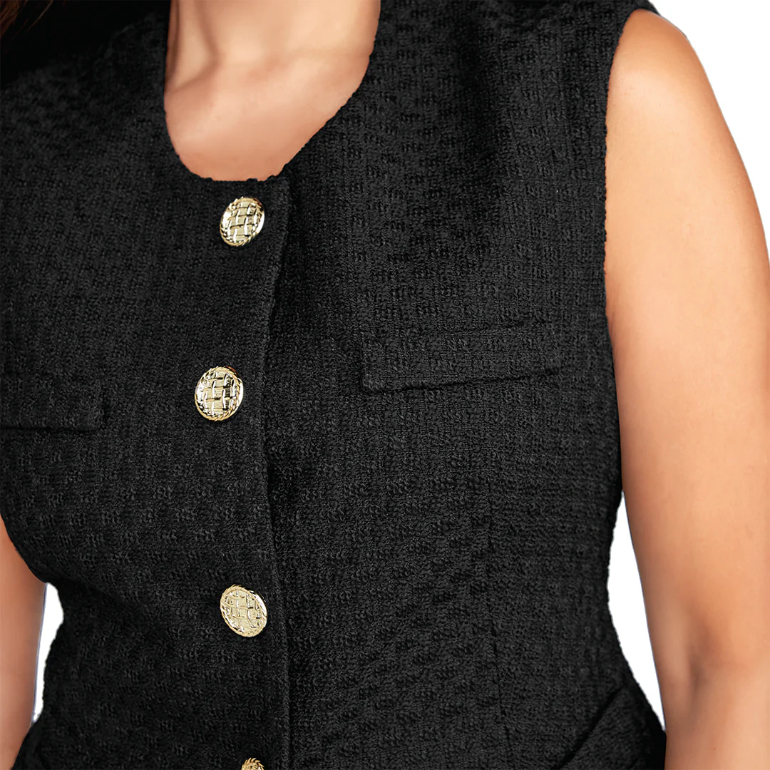 CHALECO NEGRO DE TEJIDO TIPO TWEED 92633 - Image 2