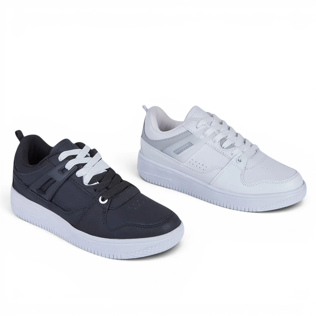 DÚO 014 TENIS DOBLE AGUJETA BLANCO NEGRO