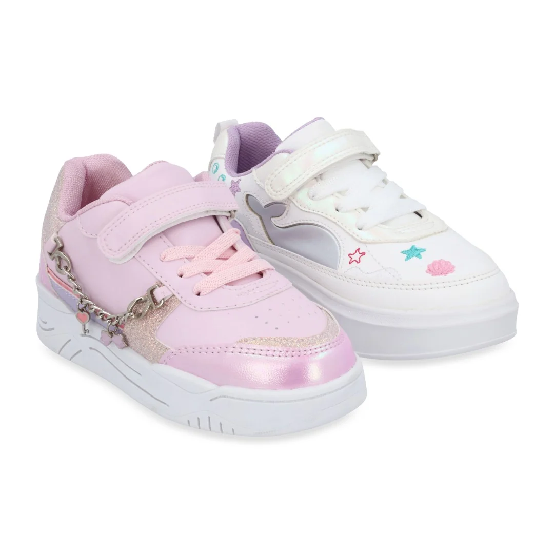 DÚO 035 TENIS CASUAL ROSA Y BLANCO CON ADORNO