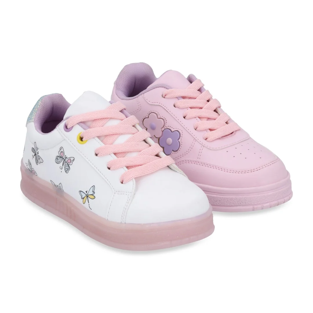 DÚO 043 TENIS CASUAL ROSA Y BLANCO CON ADORNO