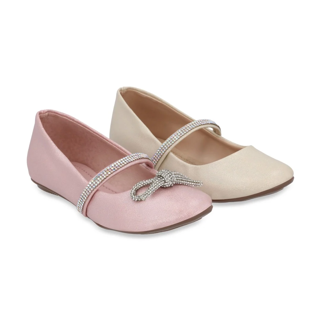 DÚO 044 BALERINA CASUAL ROSA Y HUESO CON ADORNO