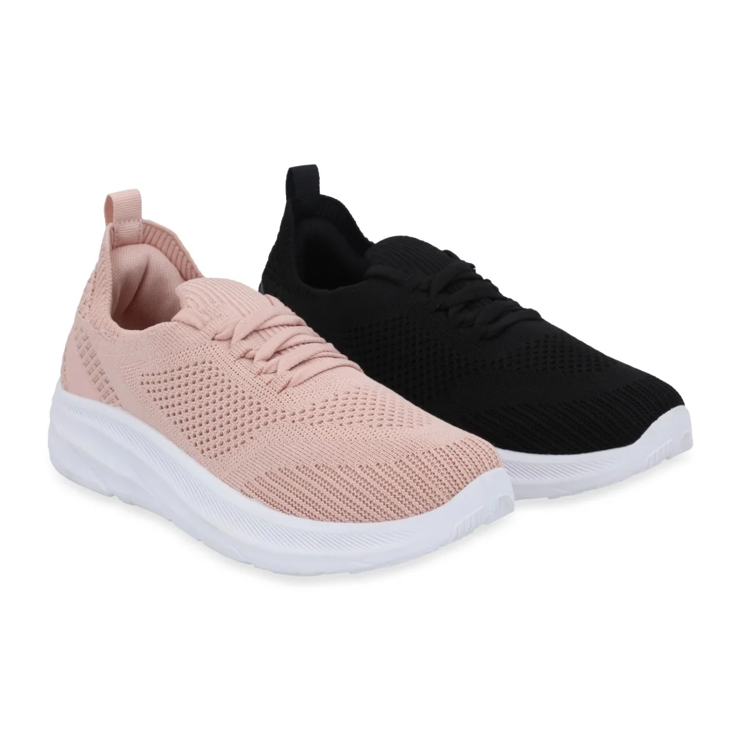 DÚO 060 DE TENIS DE PISO ROSA Y NEGRO CON CINTAS