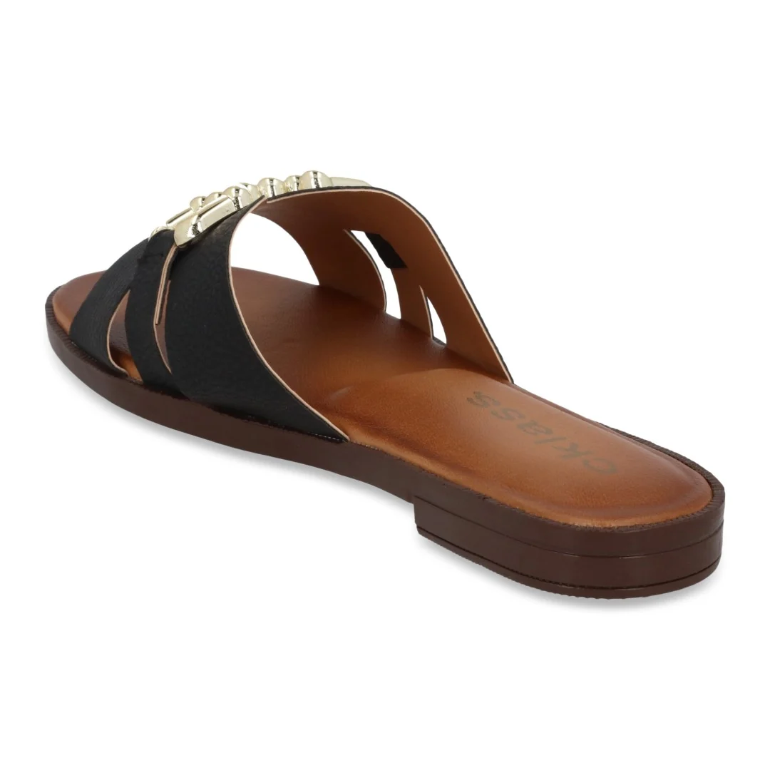 SANDALIA DE PISO NEGRO Y BLANCO HERRAJE DUO 622 - Image 10