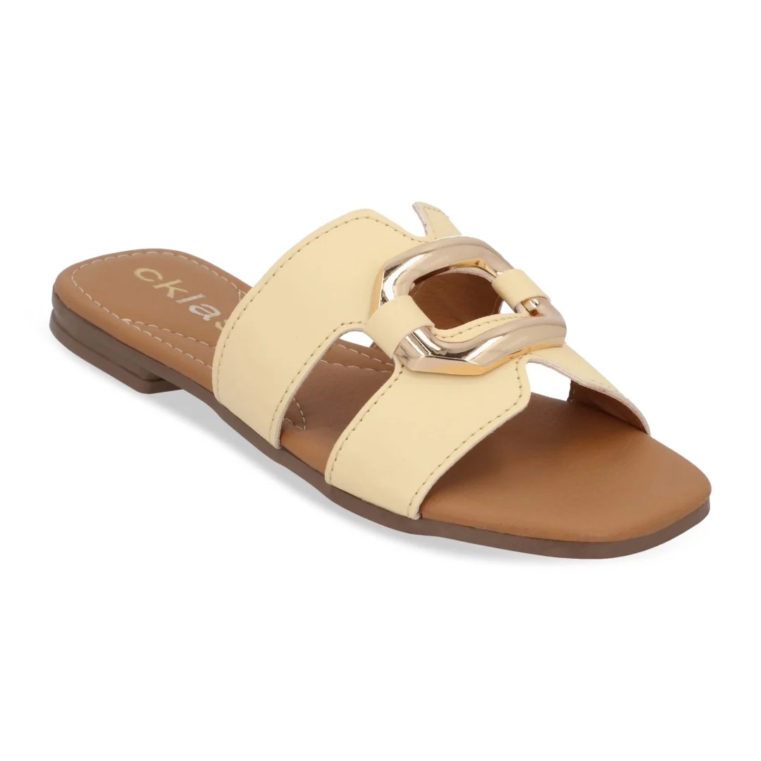 SANDALIA DE PISO BLANCO Y AMARILLO HERRAJE DUO 623 - Image 2