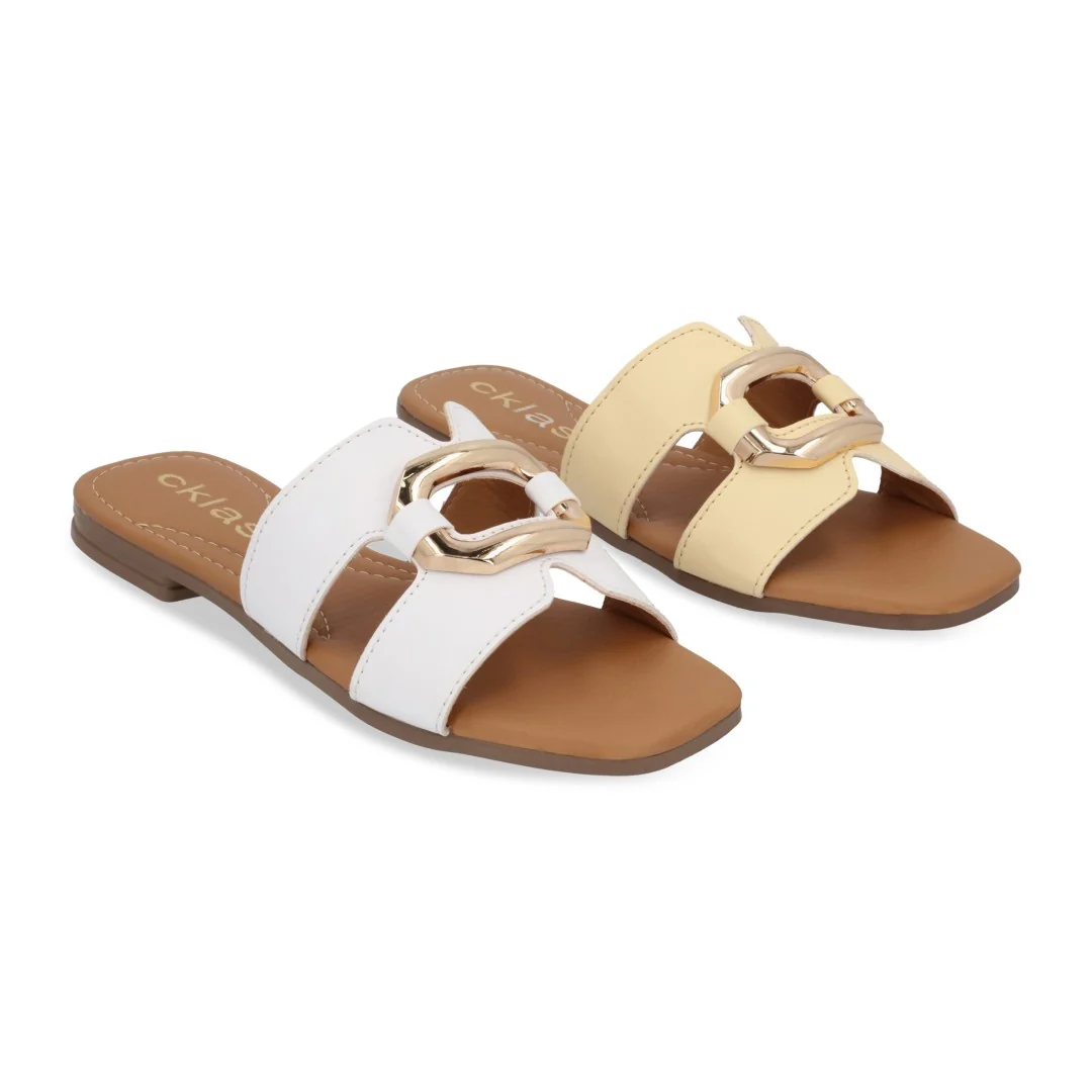 SANDALIA DE PISO BLANCO Y AMARILLO HERRAJE DUO 623 - Image 7