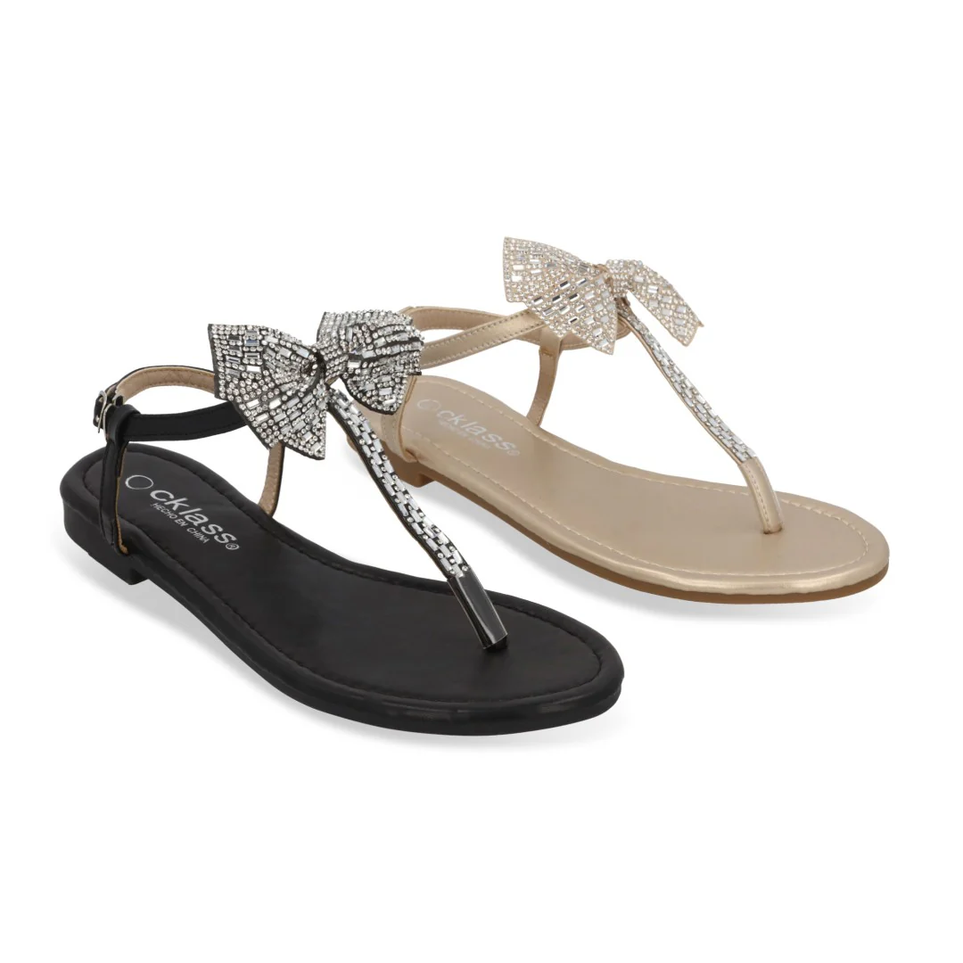 DÚO 628 SANDALIA CASUAL ORO Y NEGRO CON MOÑO 71509