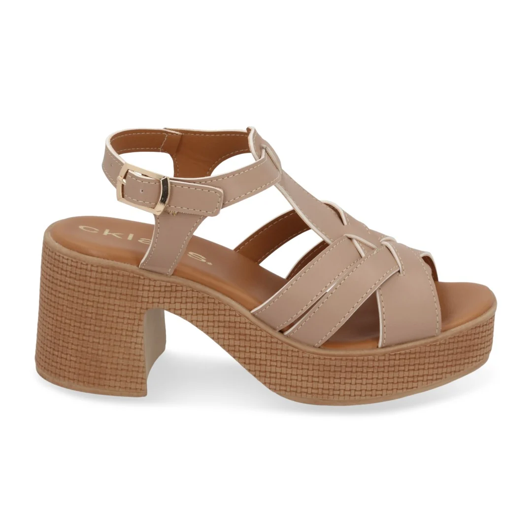 SANDALIA DE TACÓN COLORES BEIGE Y MARINO DUO 648 - Image 3