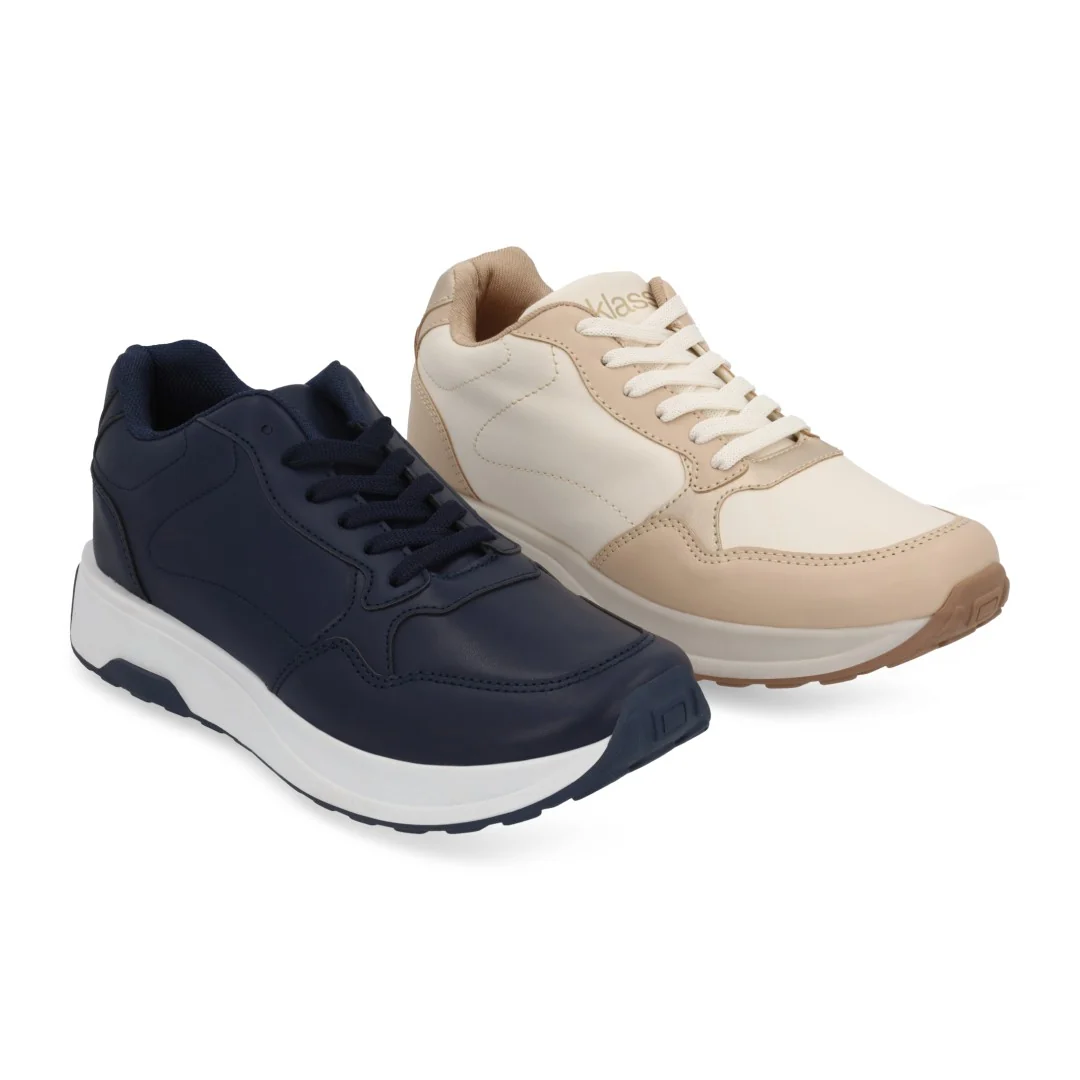 DÚO 668 TENIS DE PISO COLORES HUESO Y MARINO 08049