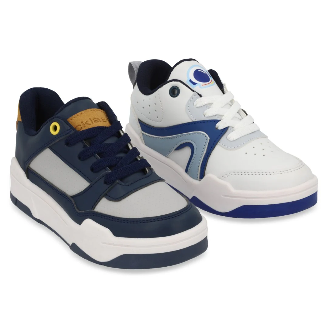 DÚO 717 TENIS CASUAL BLANCO Y MARINO CON ADORNO