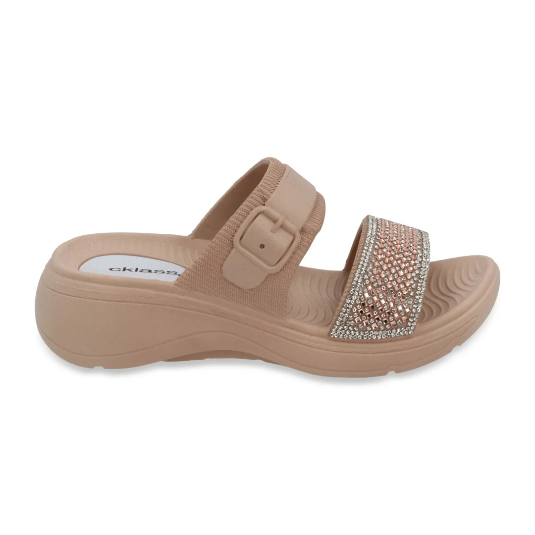 SANDALIA PISO BEIGE Y BLANCO CON BRILLOS DUO 742 - Image 3