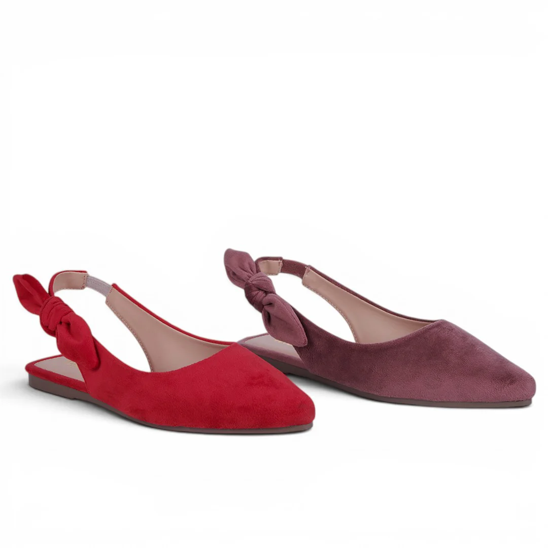 DÚO 804 BALERINAS CON MOÑO ROJO Y MAUVE